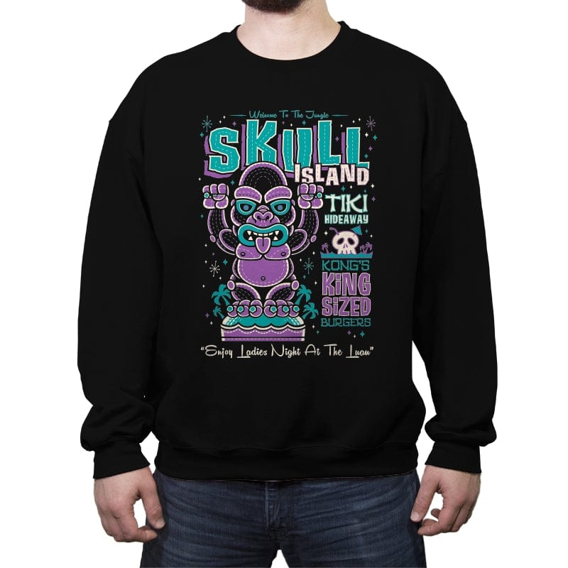 Skull Island Tiki Hideaway - Crew Neck Sweatshirt Crew Neck Sweatshirt RIPT Apparel Small / Black