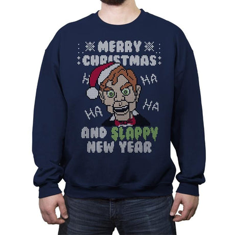 Slappy New Year! - Ugly Holiday - Crew Neck Sweatshirt Crew Neck Sweatshirt RIPT Apparel Small / Navy