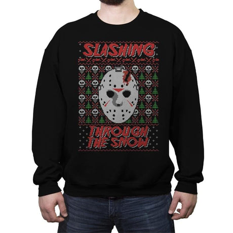 Slashing Through The Snow - Crew Neck Sweatshirt Crew Neck Sweatshirt RIPT Apparel Small / Black