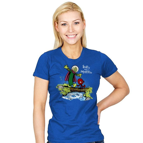 Spidey and Mysterio - Womens T-Shirts RIPT Apparel Small / Royal