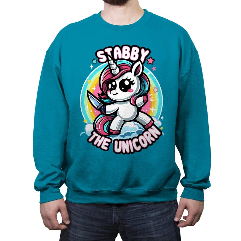 Stabby the Unicorn - Crew Neck Sweatshirt Crew Neck Sweatshirt RIPT Apparel Small / Antique Sapphire