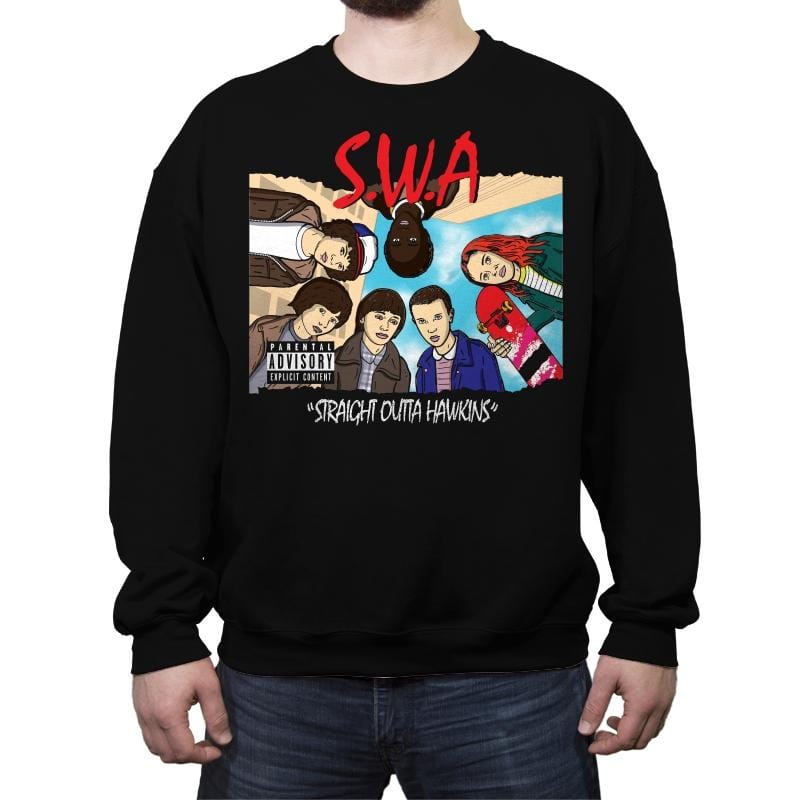 Straight Outta Hawkins - Crew Neck Sweatshirt Crew Neck Sweatshirt RIPT Apparel Small / Black