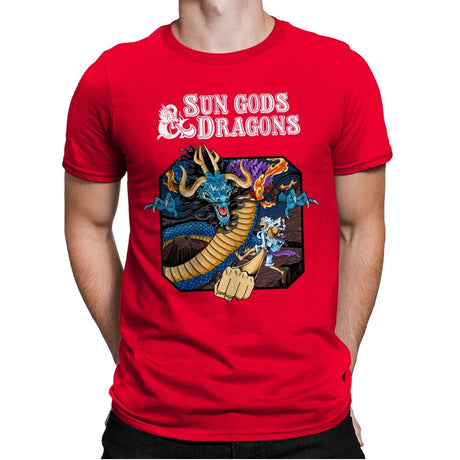 Sun Gods and Dragons - Mens Premium T-Shirts RIPT Apparel Small / Red