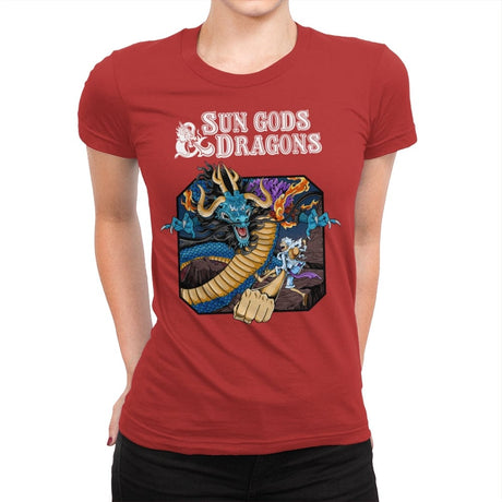 Sun Gods and Dragons - Womens Premium T-Shirts RIPT Apparel Small / Red