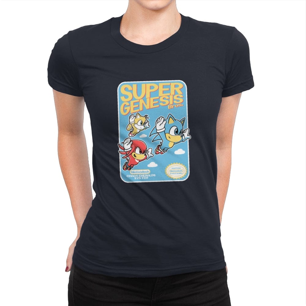 Super Genesis Bros. - Womens Premium T-Shirts RIPT Apparel Small / Midnight Navy