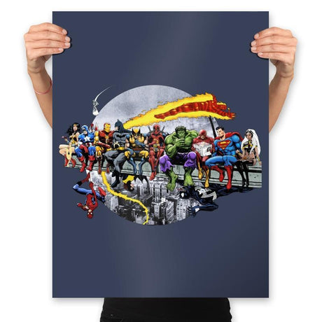 Superheroes Lunch Atop A Skyscraper - Best Seller - Prints Posters RIPT Apparel 18x24 / Navy