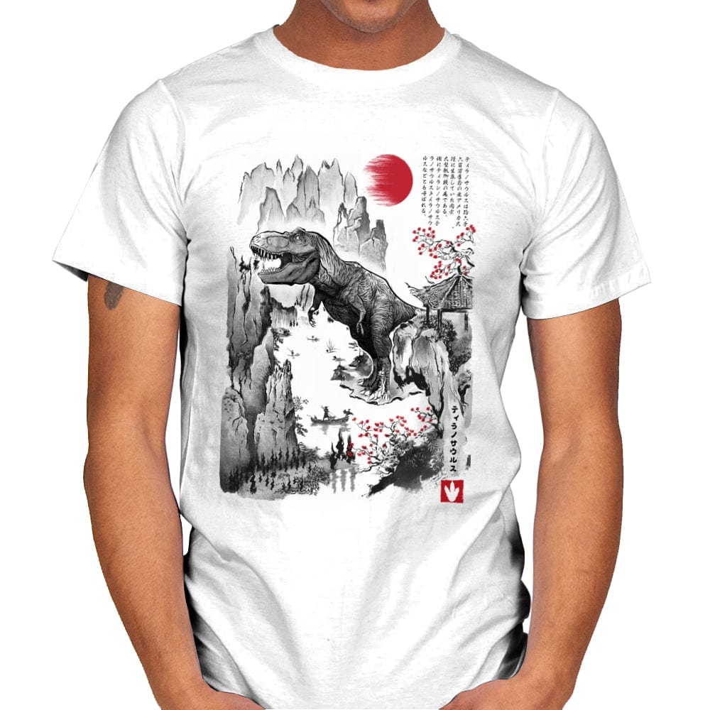 T-Rex in Japan Sumi-e - Mens T-Shirts RIPT Apparel Small / White