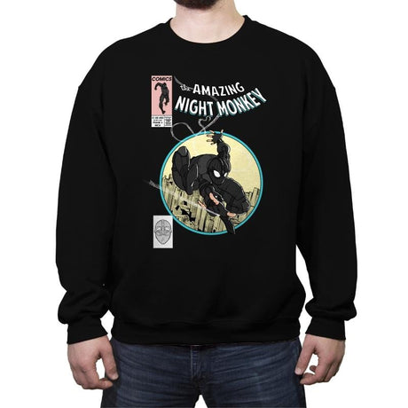 The Amazing Night Monkey - Anytime - Crew Neck Sweatshirt Crew Neck Sweatshirt RIPT Apparel Small / Black