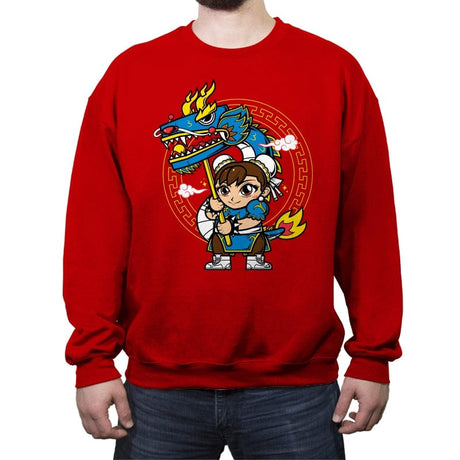 The Blue Dragon Dancer - Crew Neck Sweatshirt Crew Neck Sweatshirt RIPT Apparel Small / Red