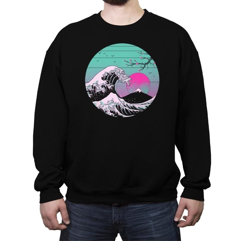 The Great Wave Vapor Aesthetics - Crew Neck Sweatshirt Crew Neck Sweatshirt RIPT Apparel Small / Black