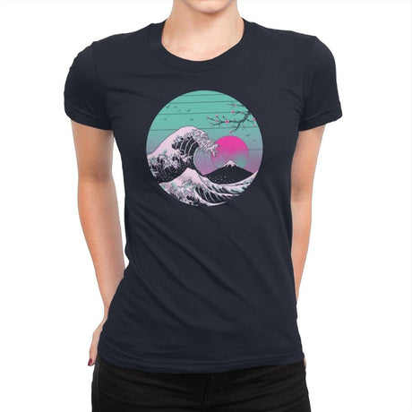 The Great Wave Vapor Aesthetics - Womens Premium T-Shirts RIPT Apparel Small / Midnight Navy