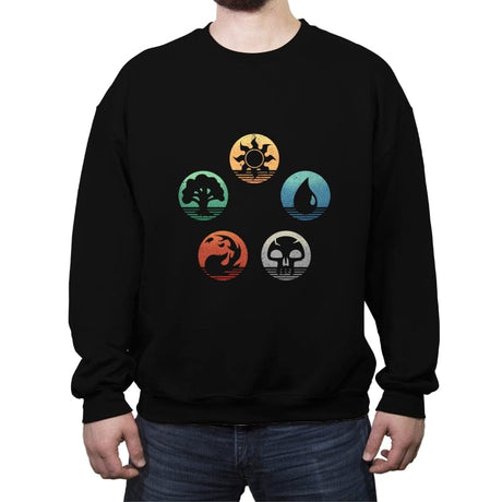 The Retro Arena of Mages and Strategists - Crew Neck Sweatshirt Crew Neck Sweatshirt RIPT Apparel Small / Black