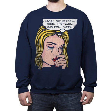 They Say He Shot First - Crew Neck Sweatshirt Crew Neck Sweatshirt RIPT Apparel Small / Navy