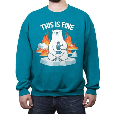 This Is Fine - Crew Neck Sweatshirt Crew Neck Sweatshirt RIPT Apparel Small / Antique Sapphire