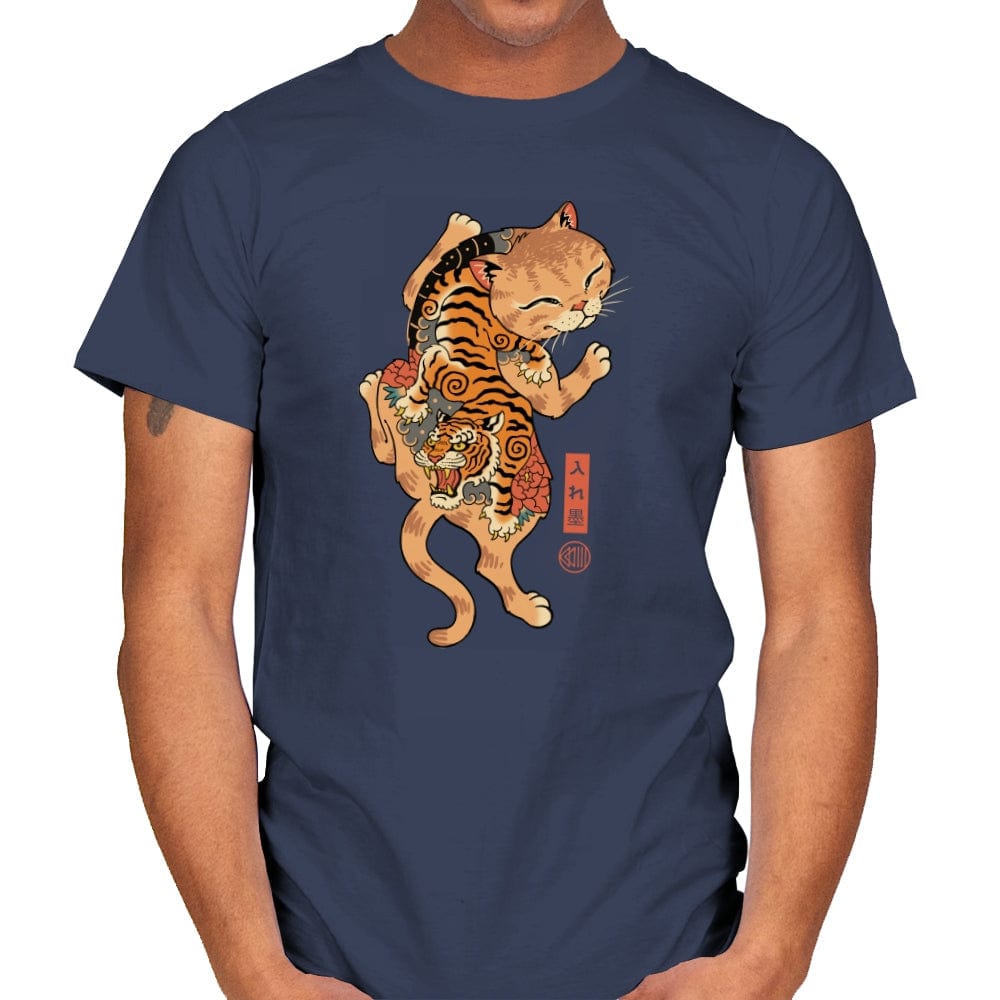 Tiger Cat Irezumi - Mens T-Shirts RIPT Apparel Small / Navy