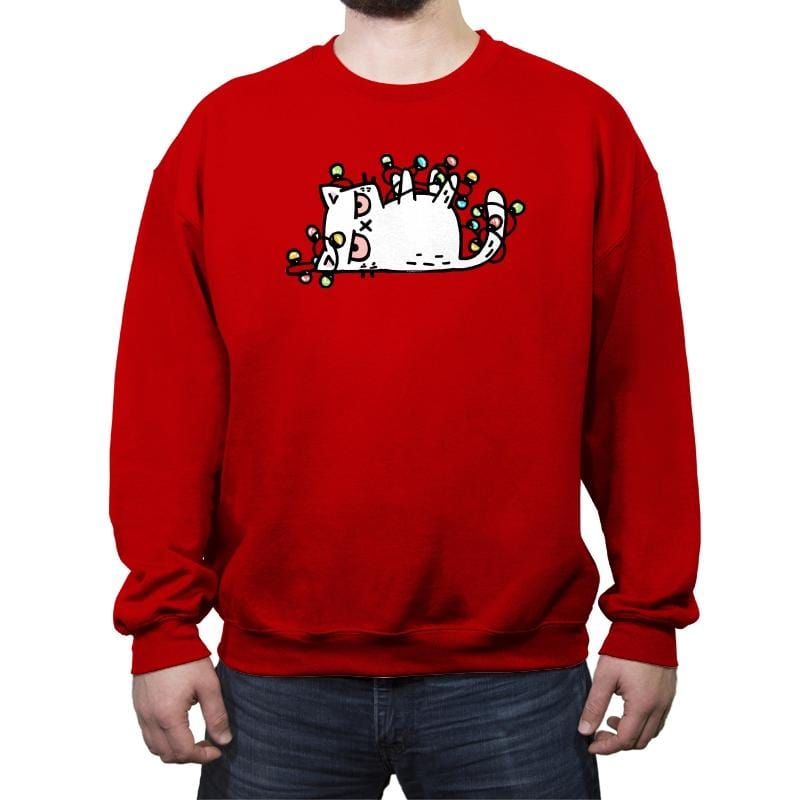 Tis The Season To Sparkle Cat - Crew Neck Sweatshirt Crew Neck Sweatshirt RIPT Apparel Small / Red