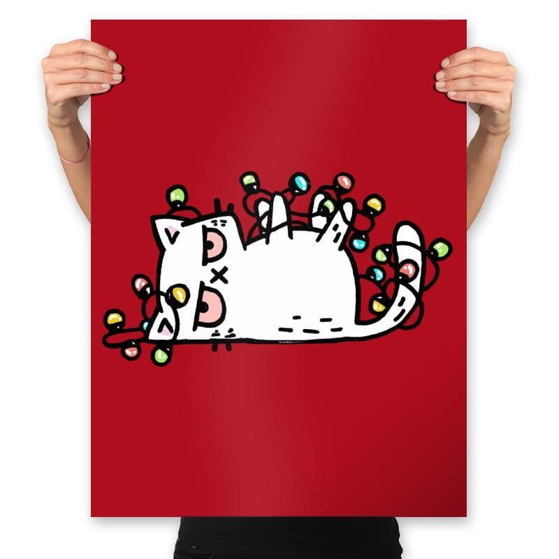 Tis The Season To Sparkle Cat - Prints Posters RIPT Apparel 18x24 / Red