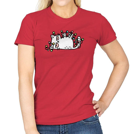 Tis The Season To Sparkle Cat - Womens T-Shirts RIPT Apparel Small / Red