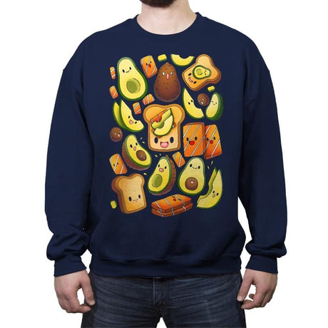 Toast Avocado Salmon - Crew Neck Sweatshirt Crew Neck Sweatshirt RIPT Apparel Small / Navy