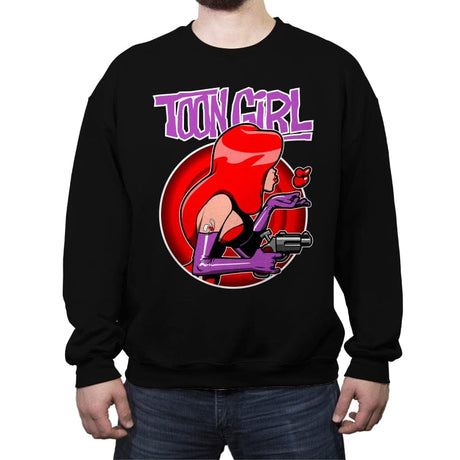 Toon Girl - Crew Neck Sweatshirt Crew Neck Sweatshirt RIPT Apparel Small / Black