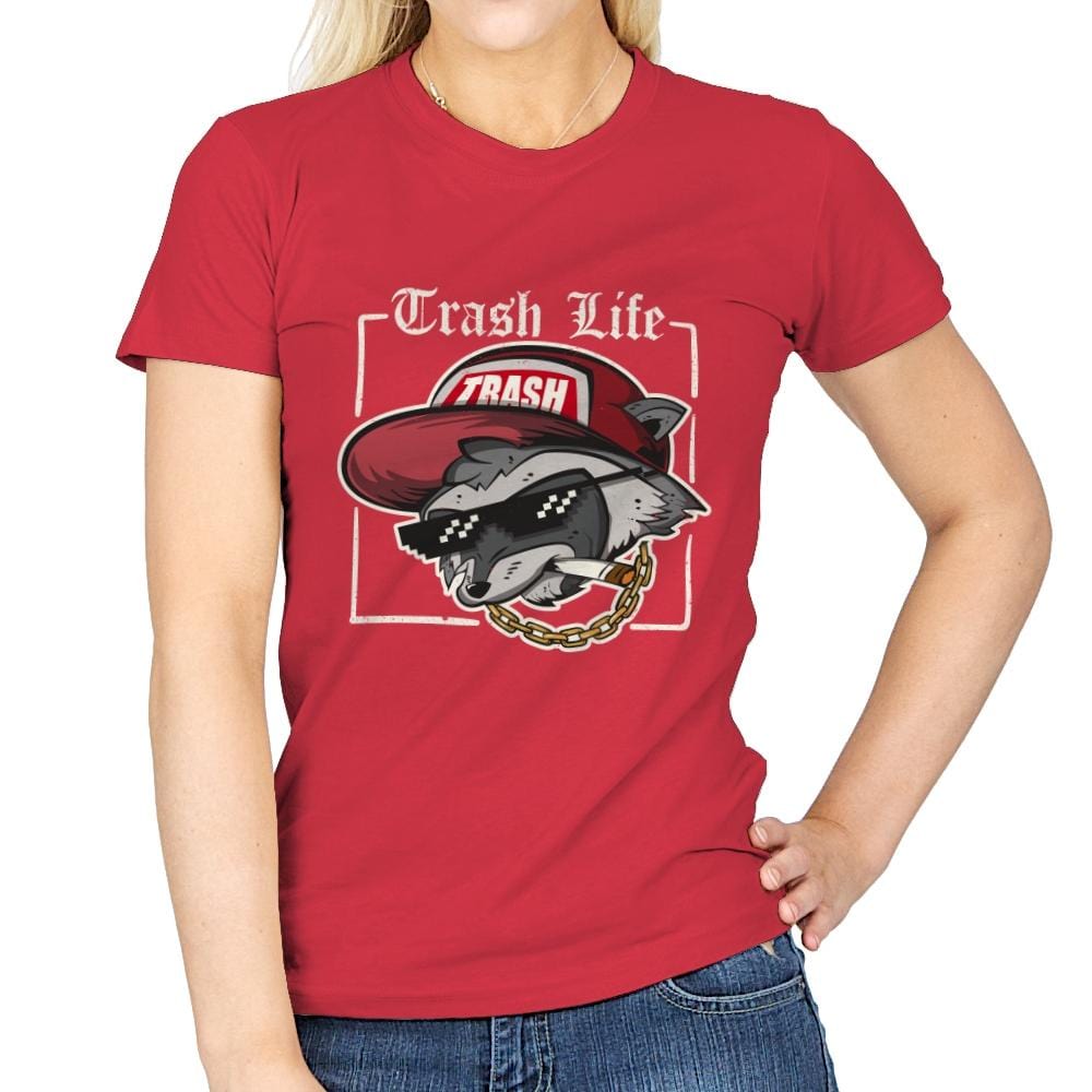 Trash Life Raccoon - Womens T-Shirts RIPT Apparel Small / Red