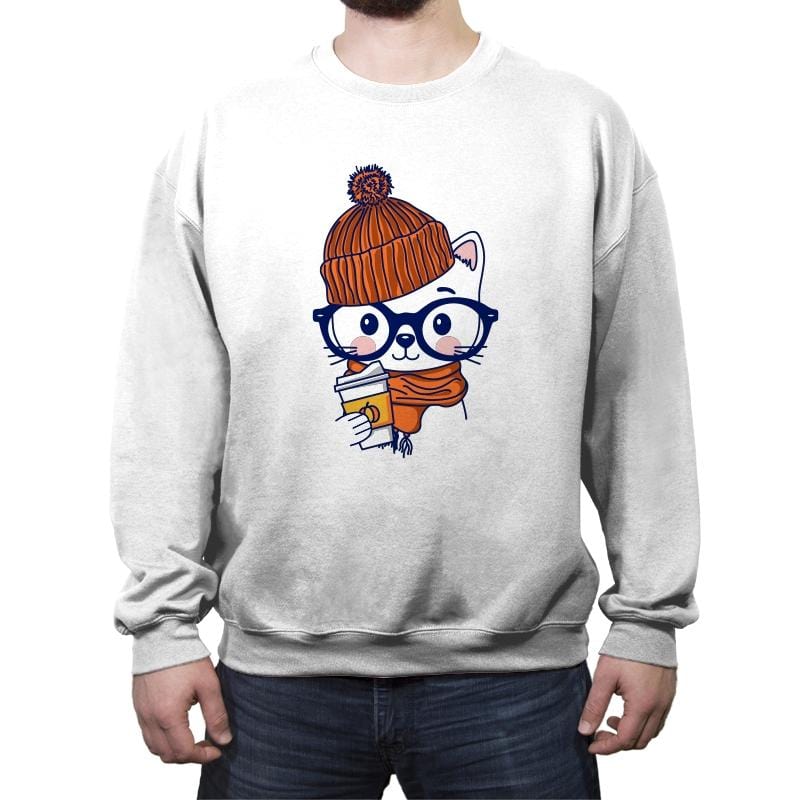 Trendy Cat - Crew Neck Sweatshirt Crew Neck Sweatshirt RIPT Apparel Small / White