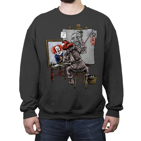 Triple Clown Portrait - Crew Neck Sweatshirt Crew Neck Sweatshirt RIPT Apparel Small / Charcoal