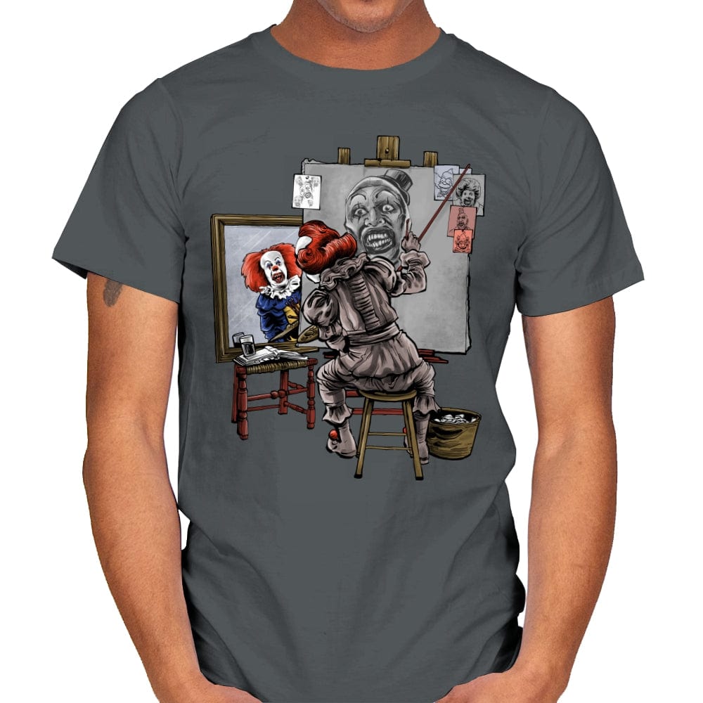 Triple Clown Portrait - Mens T-Shirts RIPT Apparel Small / Charcoal