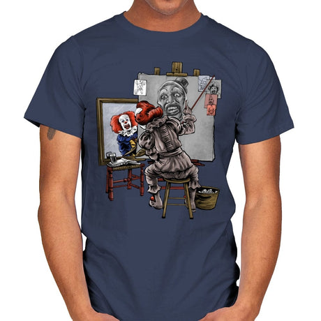 Triple Clown Portrait - Mens T-Shirts RIPT Apparel Small / Navy