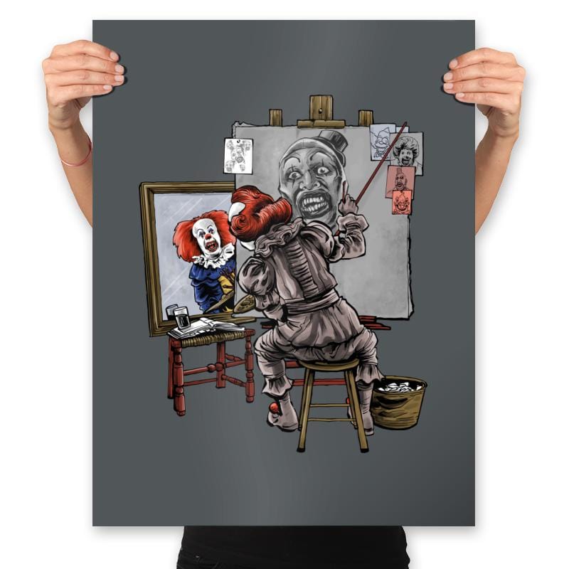 Triple Clown Portrait - Prints Posters RIPT Apparel 18x24 / Charcoal