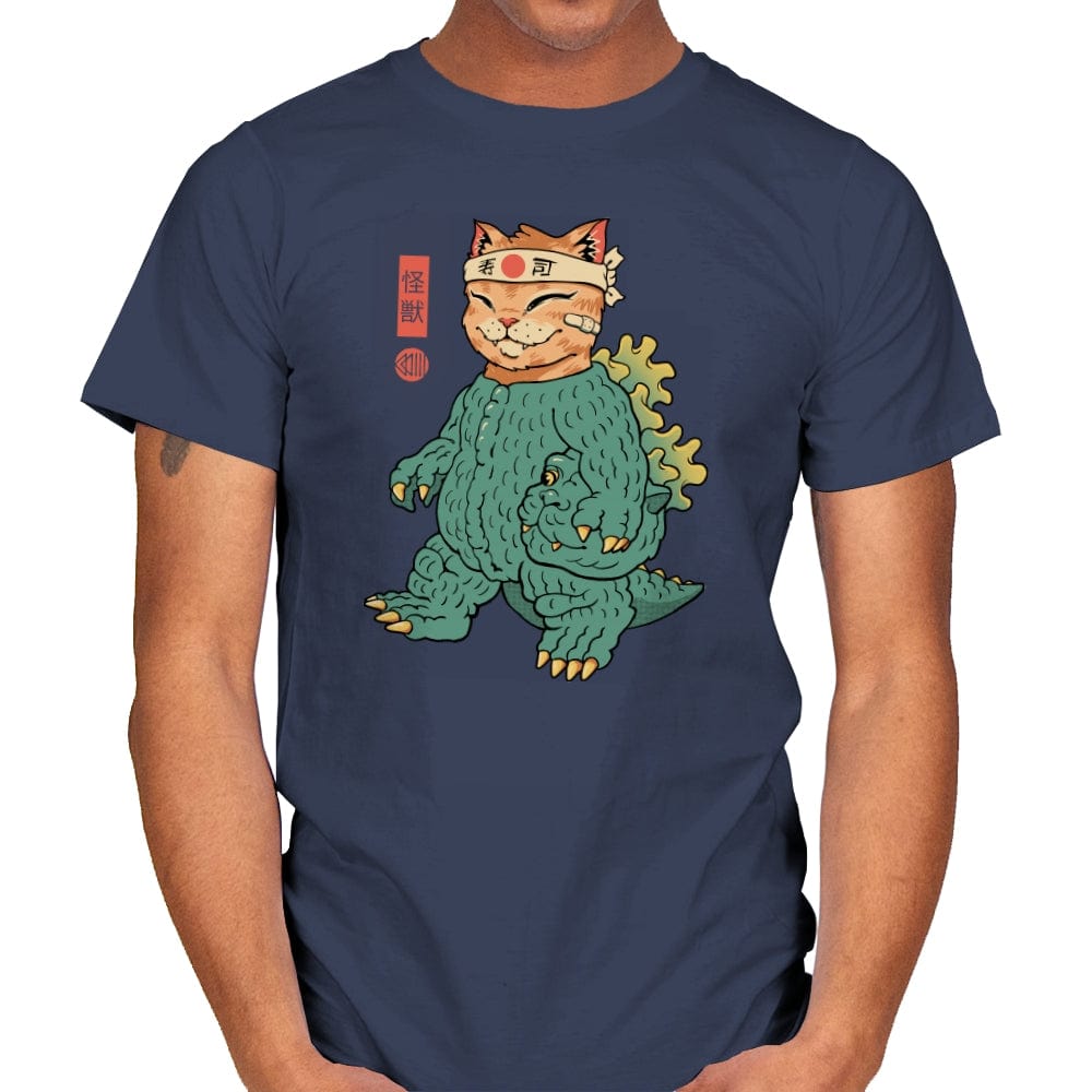 Unmasked Kaiju Meowster - Mens T-Shirts RIPT Apparel Small / Navy