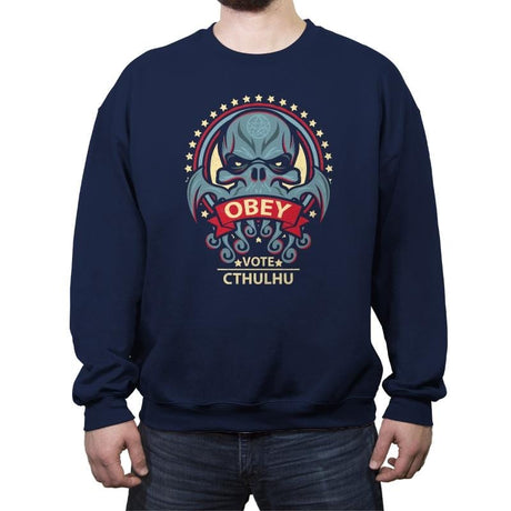 Vote Cthuhlu - Crew Neck Sweatshirt Crew Neck Sweatshirt RIPT Apparel Small / Navy