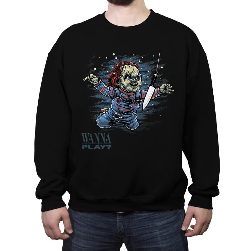 Wanna Play? - Crew Neck Sweatshirt Crew Neck Sweatshirt RIPT Apparel Small / Black