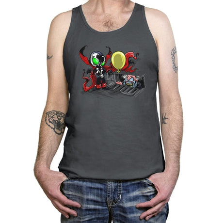 We All Spawns Float Down Here - Tanktop Tanktop RIPT Apparel X-Small / Asphalt