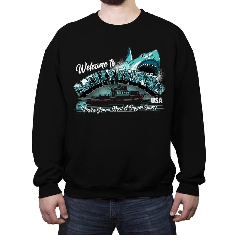 Welcome to Amity Island - Crew Neck Sweatshirt Crew Neck Sweatshirt RIPT Apparel Small / Black