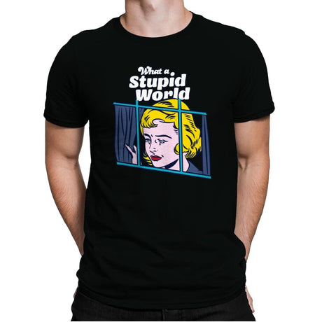 What a Stupid World - Mens Premium T-Shirts RIPT Apparel Small / Black