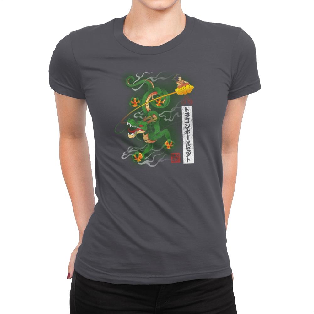 Woodblock Dragon Exclusive - Womens Premium T-Shirts RIPT Apparel Small / Heavy Metal