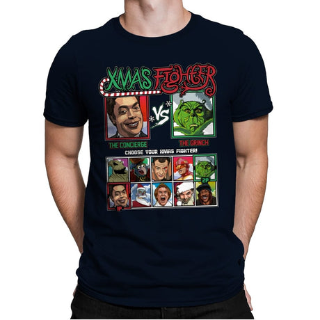 Xmas Fighter - Home Alone 2 vs The Grinch - Mens Premium T-Shirts RIPT Apparel Small / Midnight Navy