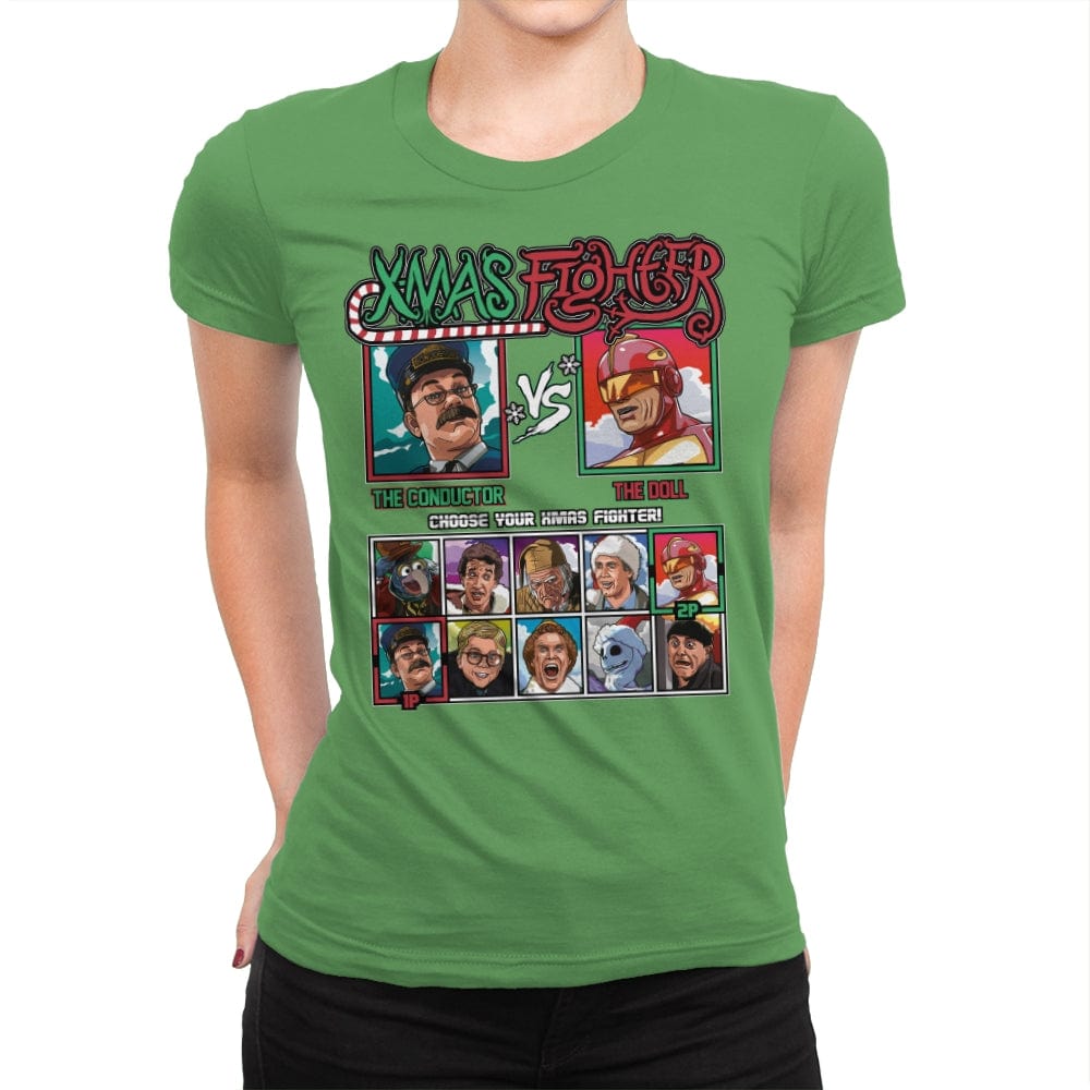 Xmas Fighter - Polar Express vs Jingle All The Way - Womens Premium T-Shirts RIPT Apparel Small / Kelly