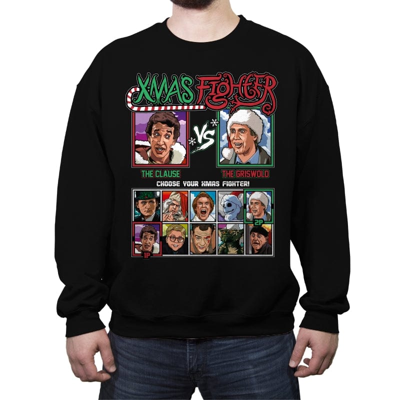 Xmas Fighter - Santa Clause vs National Lampoons Christmas Vacation - Crew Neck Sweatshirt Crew Neck Sweatshirt RIPT Apparel Small / Black