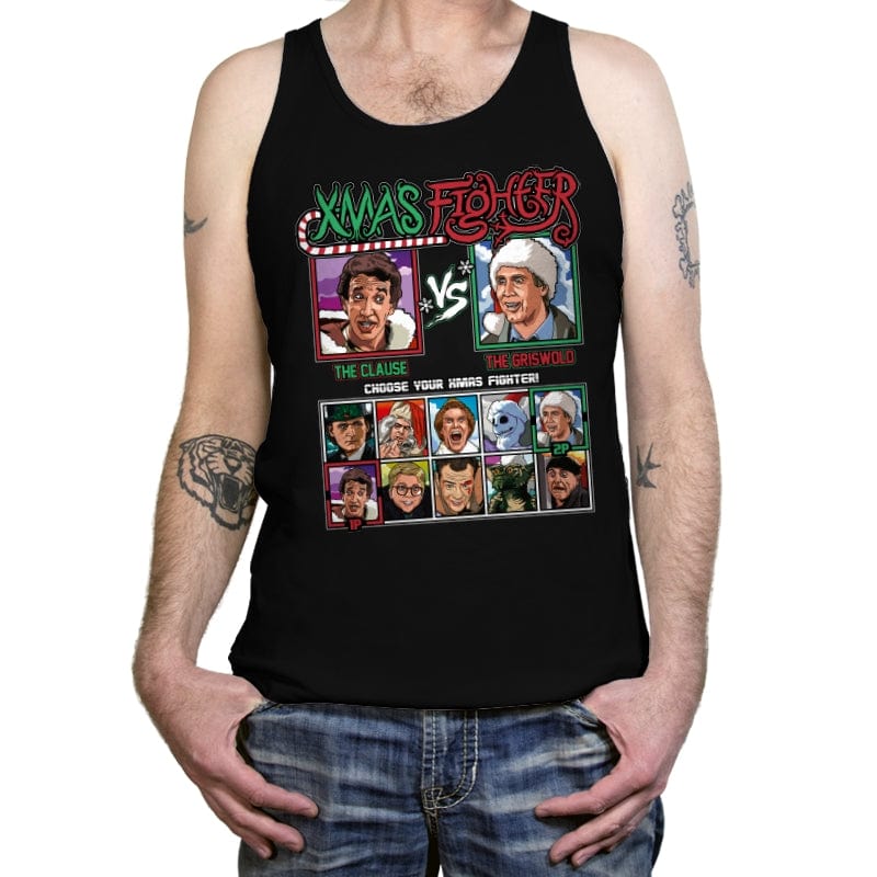 Xmas Fighter - Santa Clause vs National Lampoons Christmas Vacation - Tanktop Tanktop RIPT Apparel X-Small / Black