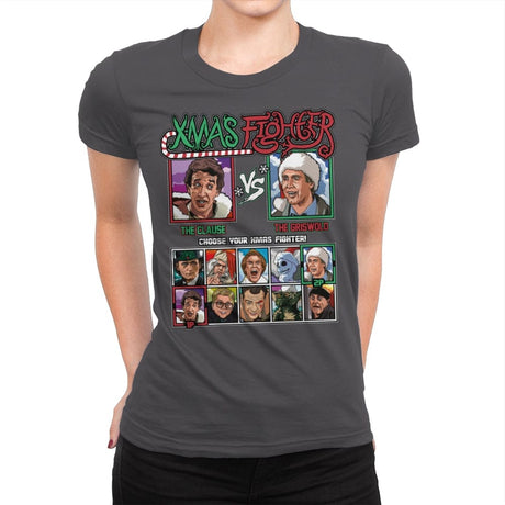 Xmas Fighter - Santa Clause vs National Lampoons Christmas Vacation - Womens Premium T-Shirts RIPT Apparel Small / Heavy Metal