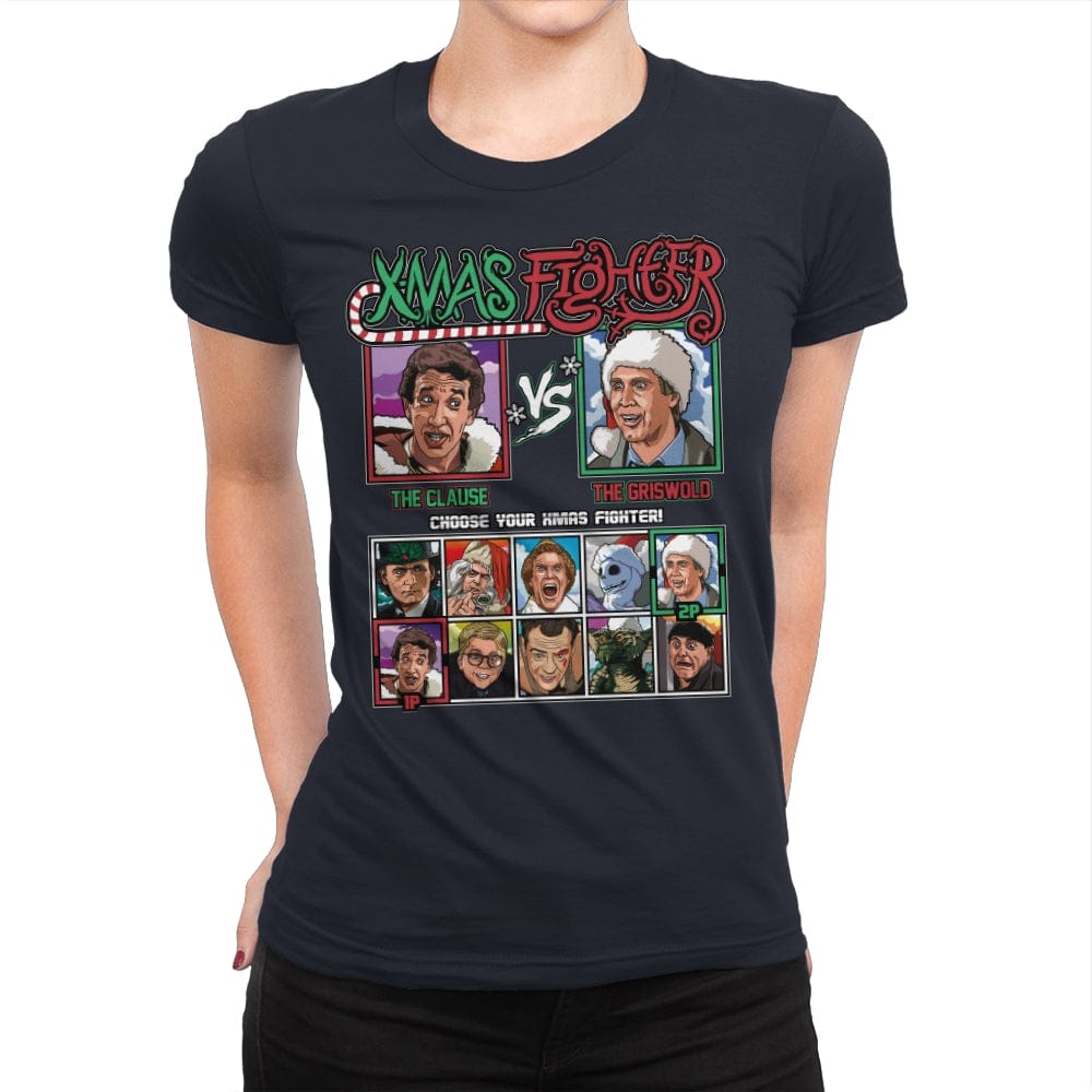 Xmas Fighter - Santa Clause vs National Lampoons Christmas Vacation - Womens Premium T-Shirts RIPT Apparel Small / Midnight Navy