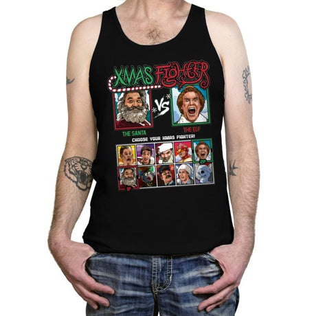 Xmas Fighter - Santa vs Elf - Tanktop Tanktop RIPT Apparel X-Small / Black