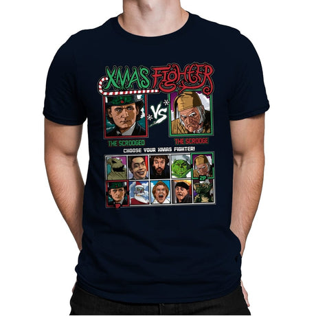 Xmas Fighter - Scrooged vs Christmas Carol - Mens Premium T-Shirts RIPT Apparel Small / Midnight Navy