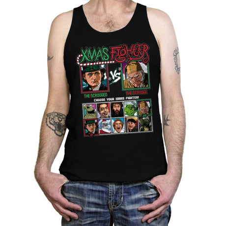 Xmas Fighter - Scrooged vs Christmas Carol - Tanktop Tanktop RIPT Apparel X-Small / Black