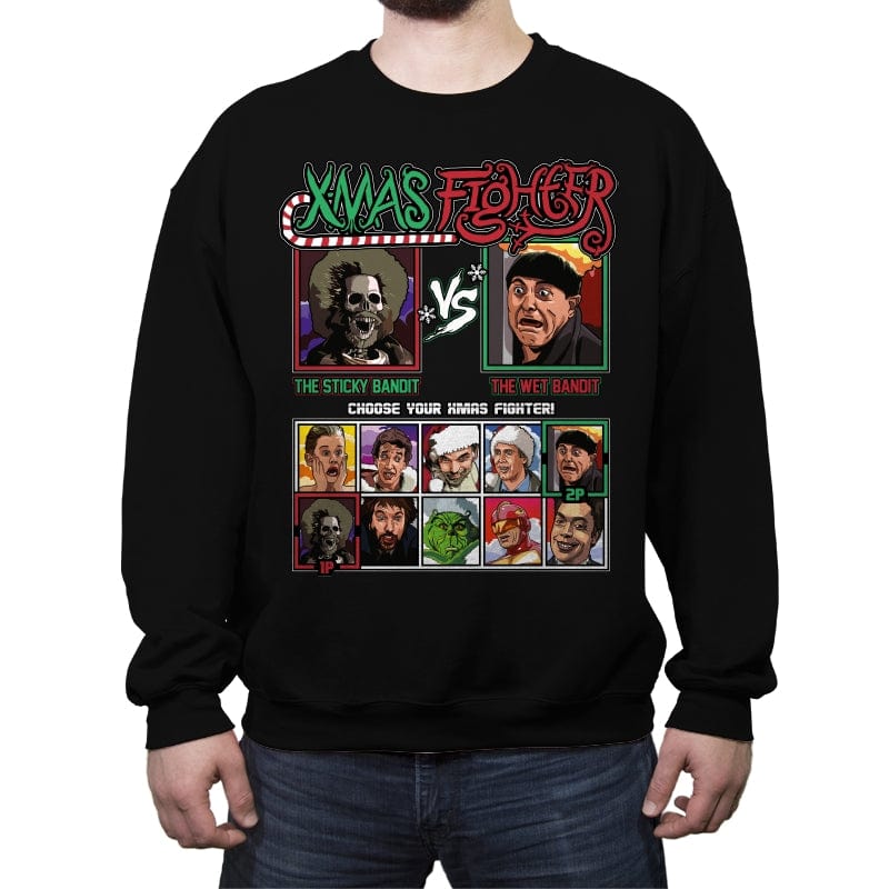 Xmas Fighter - Sticky Bandits vs Wet Bandits - Crew Neck Sweatshirt Crew Neck Sweatshirt RIPT Apparel Small / Black