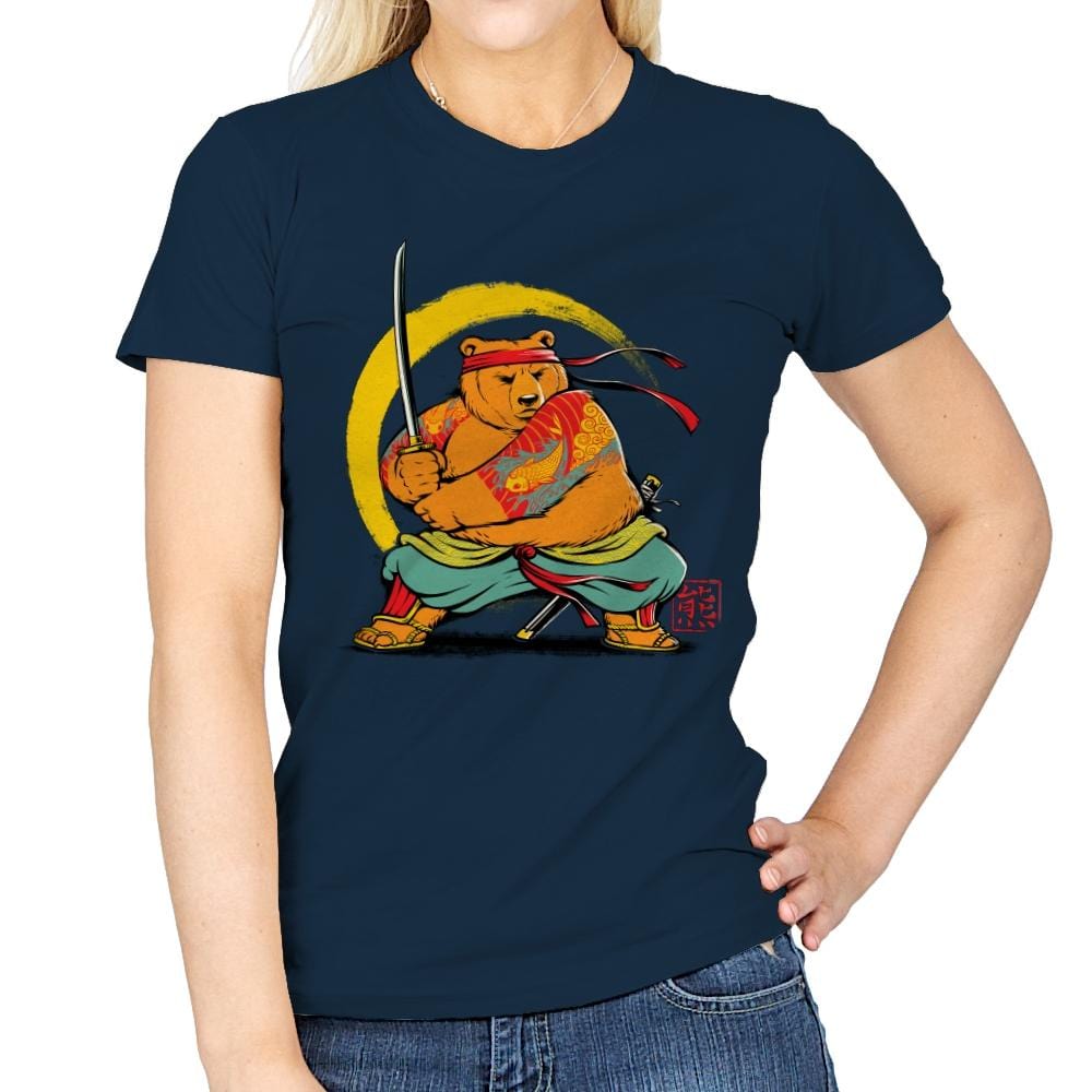 Yakuza Bear Samurai - Womens T-Shirts RIPT Apparel Small / Navy