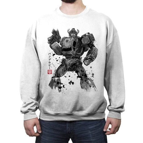 Yellow Bumble Sumi-e - Crew Neck Sweatshirt Crew Neck Sweatshirt RIPT Apparel Small / White