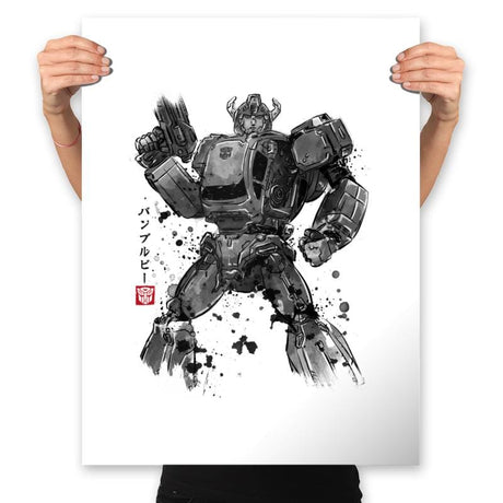 Yellow Bumble Sumi-e - Prints Posters RIPT Apparel 18x24 / White